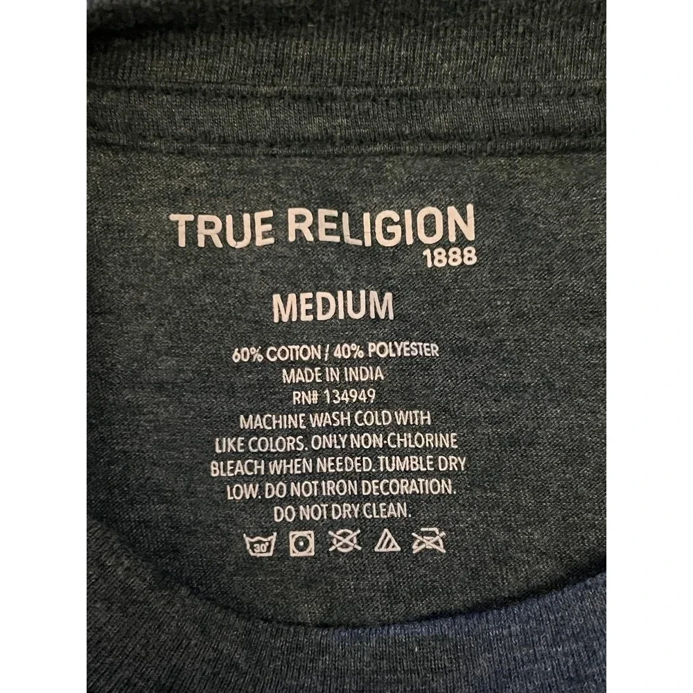 True Religion Shirt Mens Medium Blue Graphic Logo Short Sleeve Casual Tee